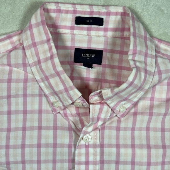Men’s J. Crew Medium Slim Fit Classic Pink Plaid Windowpane Casual Shirt EUC - Picture 3 of 12